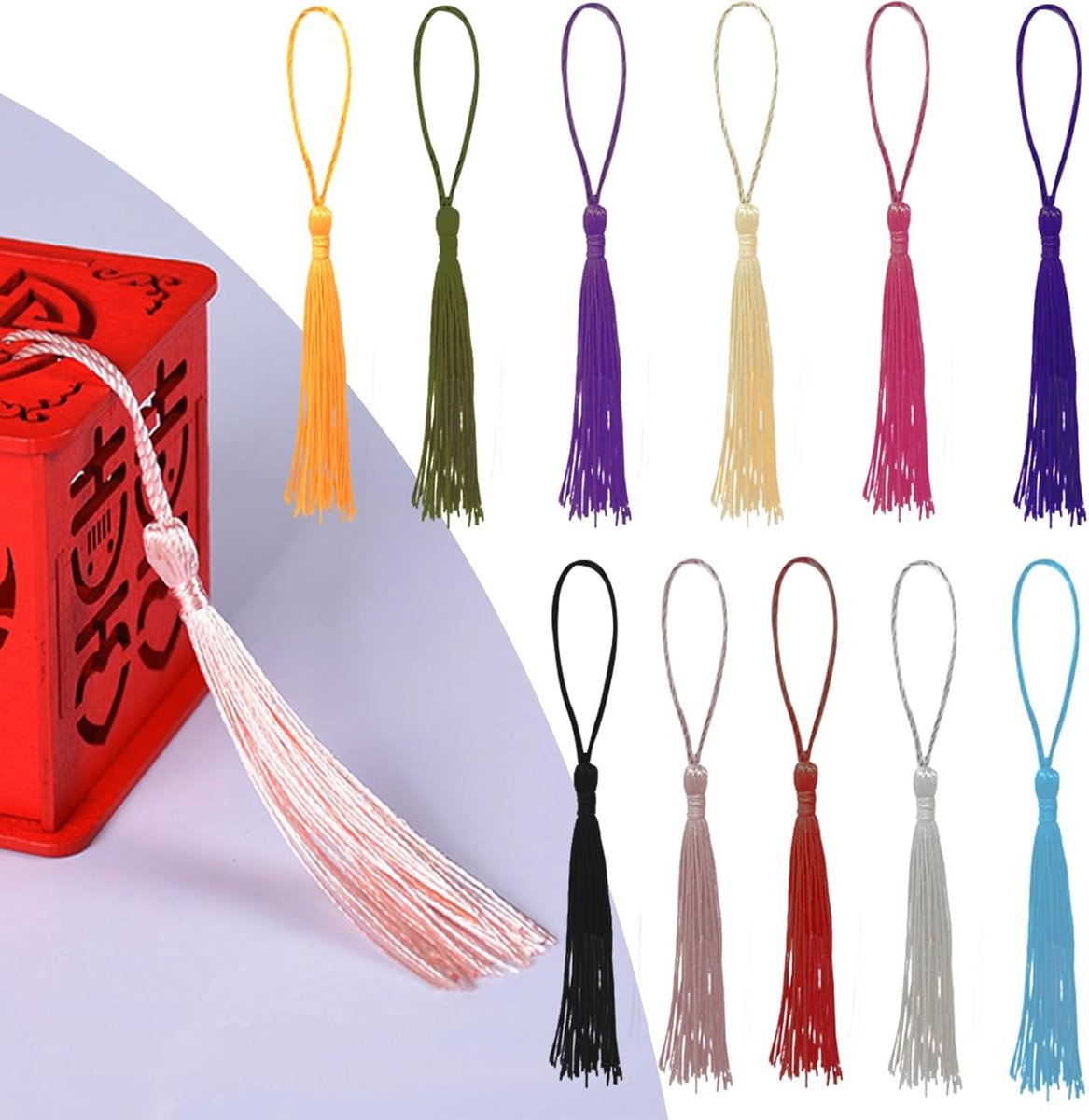 Kwastjes, 11 kleuren mini-kwastjes, bladwijzers kwastjes voor het maken van sieraden, souvenir bladwijzers kwastje met lus, woondecoratie (330)