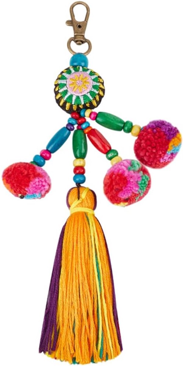 Boho sleutelhanger kleurrijke kwastjes tas, 18x8cm, Polyester