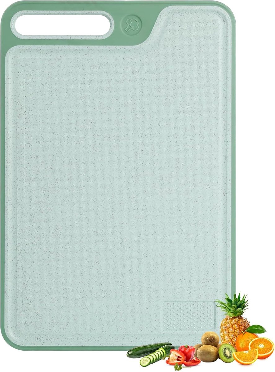 Snijplank, kunststof, 37 x 25 cm, rechthoekig snijbord met antislip handgrepen, keukensnijplanken, vaatwasmachinebestendig, groen