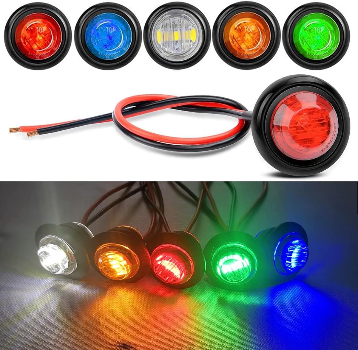 5 Pack Waterdichte LED-Verlichting, LED-Onderwaterverlichting, Utility Led Interieurverlichting Navigatieverlichting 12V(Rood/Amber/Blauw/Groen/Wit)