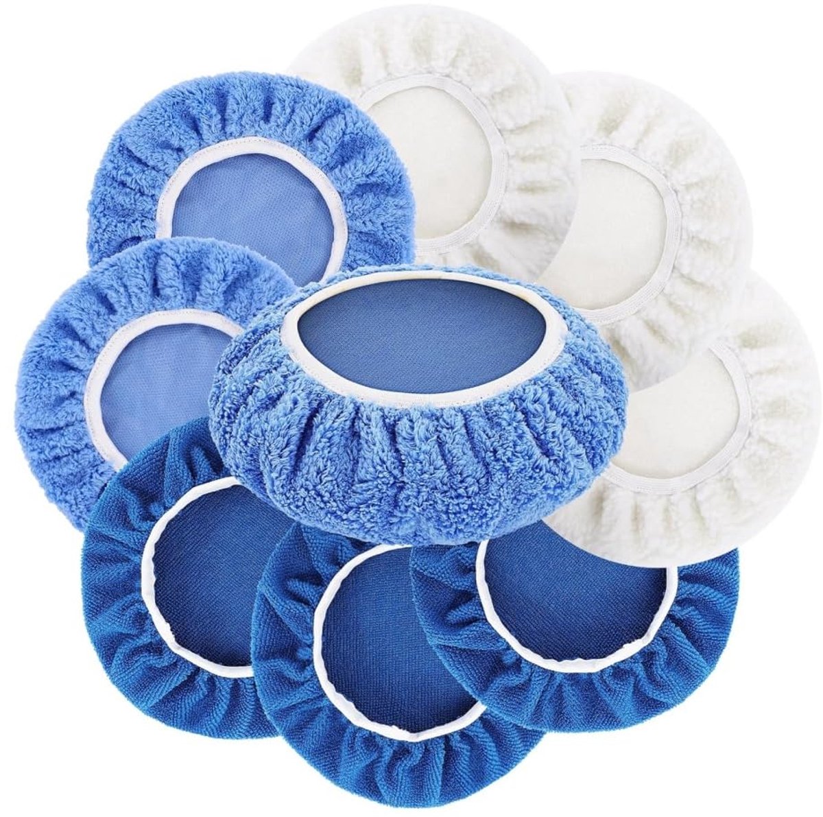 Polijstpads, 9 stuks, waskappenset, 3 wol + 3 microvezel + 3 koraalvlies, waskappen polijstpads voor 220 mm - 250 mm auto-polijstmachine