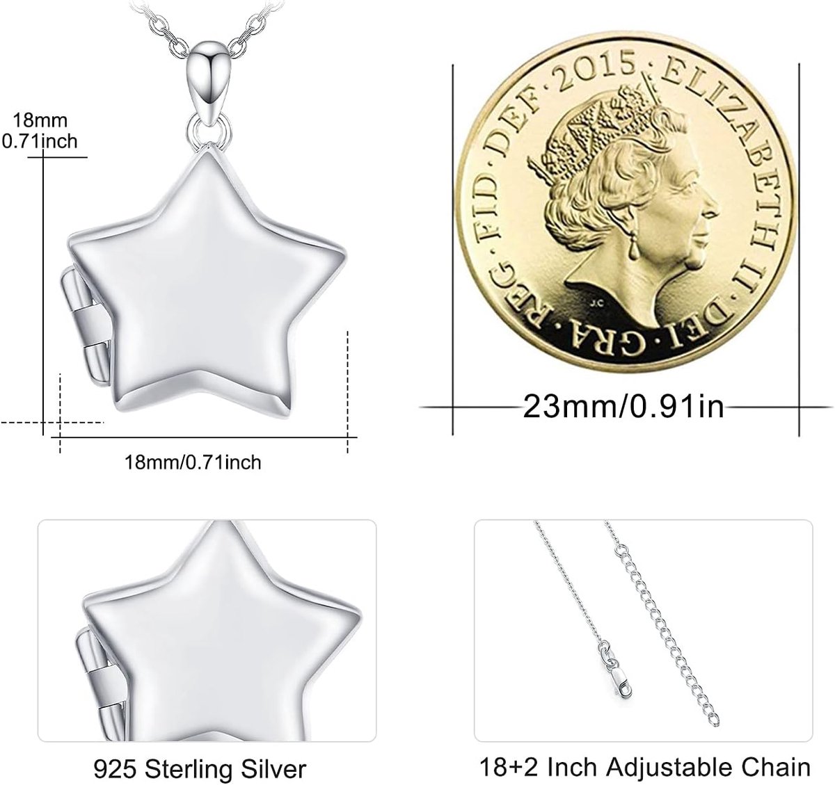 Medaillon om te openen voor foto's, 925 sterling zilver, ster ketting voor meisjes, met afbeelding, amulet om te openen, ster, sieraden, geschenken voor vrouwen, meisjes en kinderen