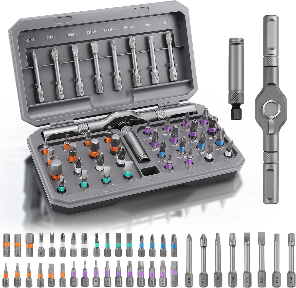 42 in 1 magnetische schroevendraaier set, multi bit ratelsleutel set met afneembaar T-handvat, DIY ratelsleutel set met opbergkoffer, reparatie gereedschap set voor fiets, meubels, computer