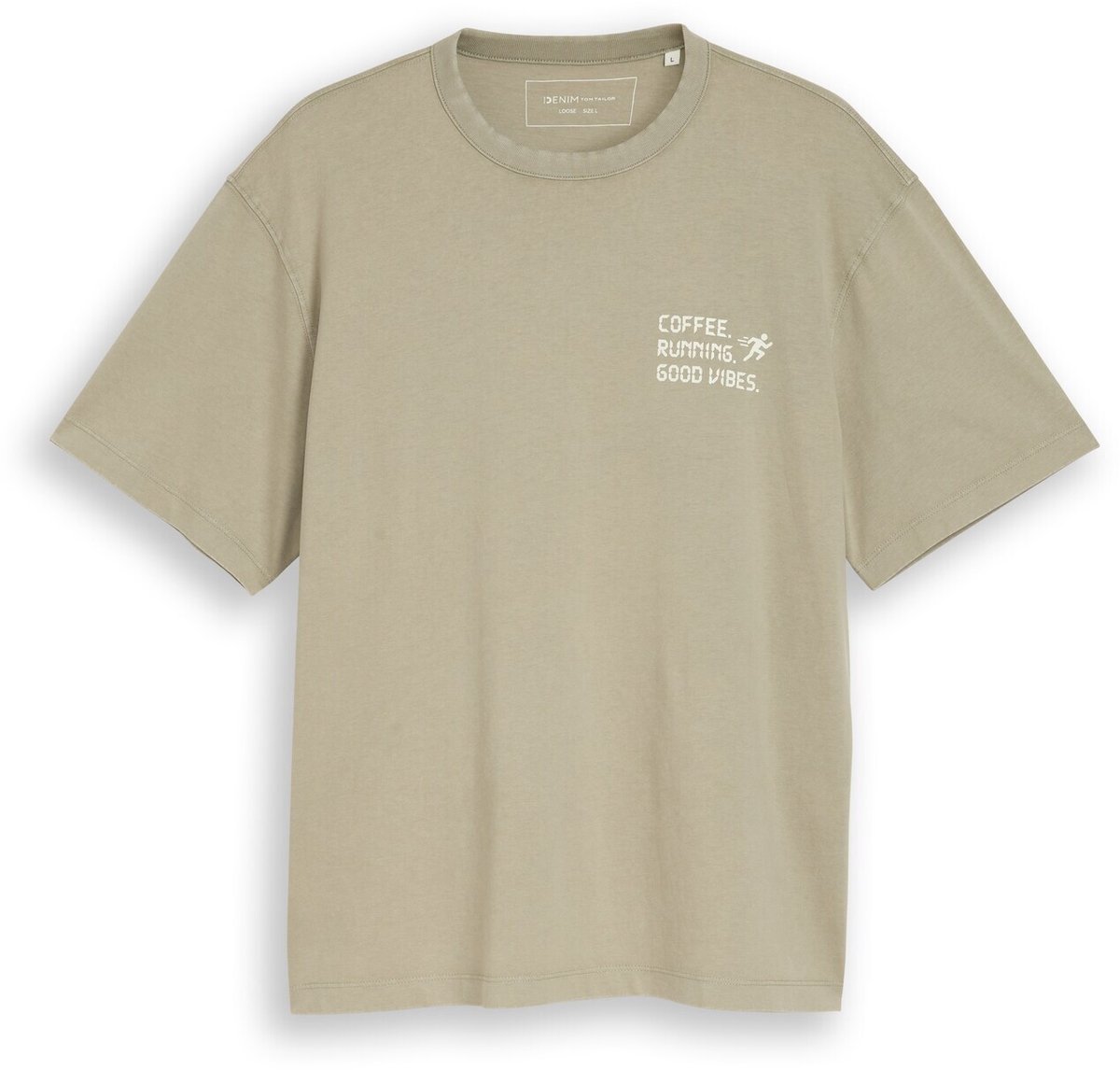 Tom Tailor Denim - T-shirt met relaxte pasvorm en opschrift - Maat M - dark sage green