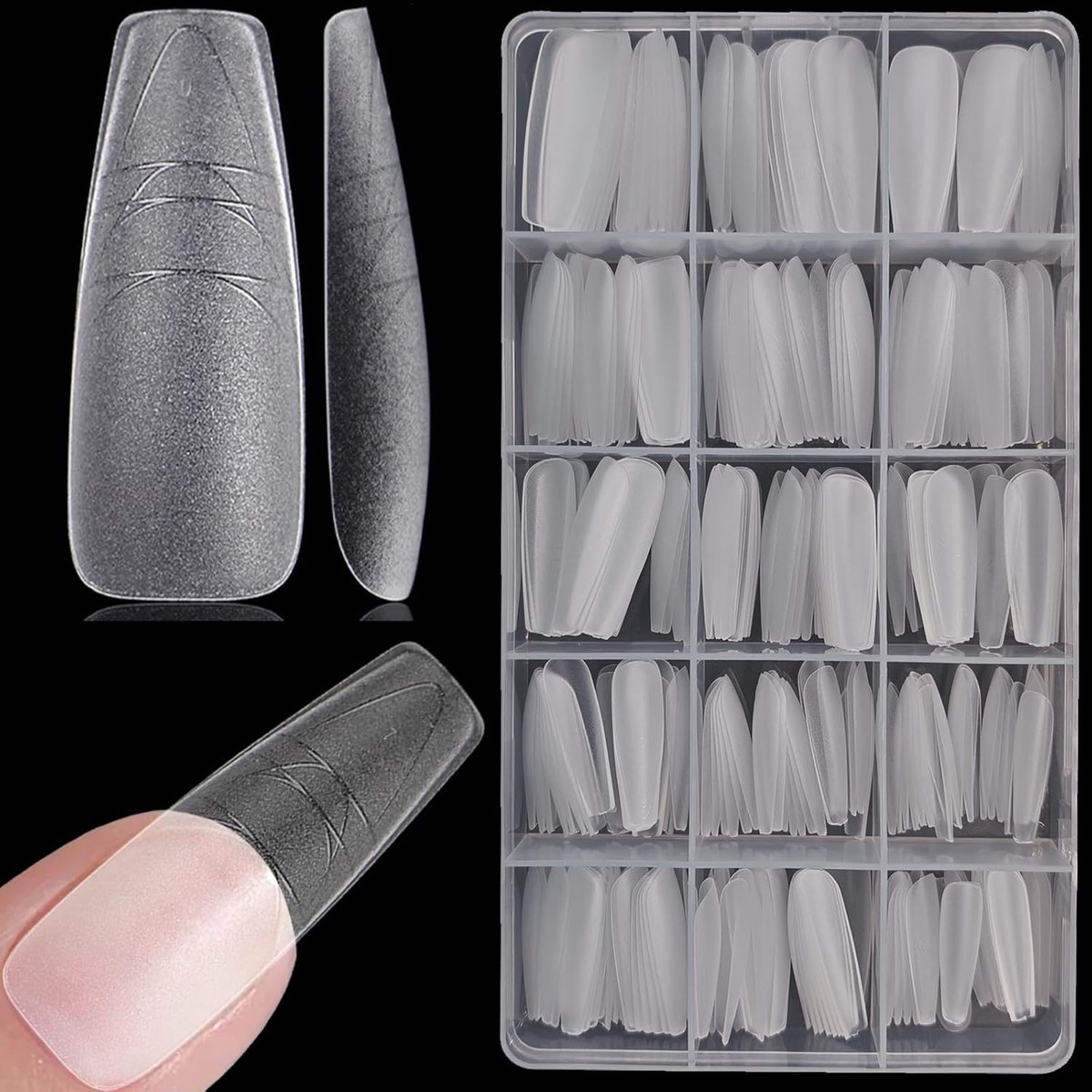 300 Stuks Nageltips Ballerina, 15 Maten Nail Tips Long, Nagel Tips Full Cover, PMMA-hars, Voor Lijm-Op Nail Art Voor Nagelstudio'S Starter DIY, Kunstnagels Acryl Ballerina