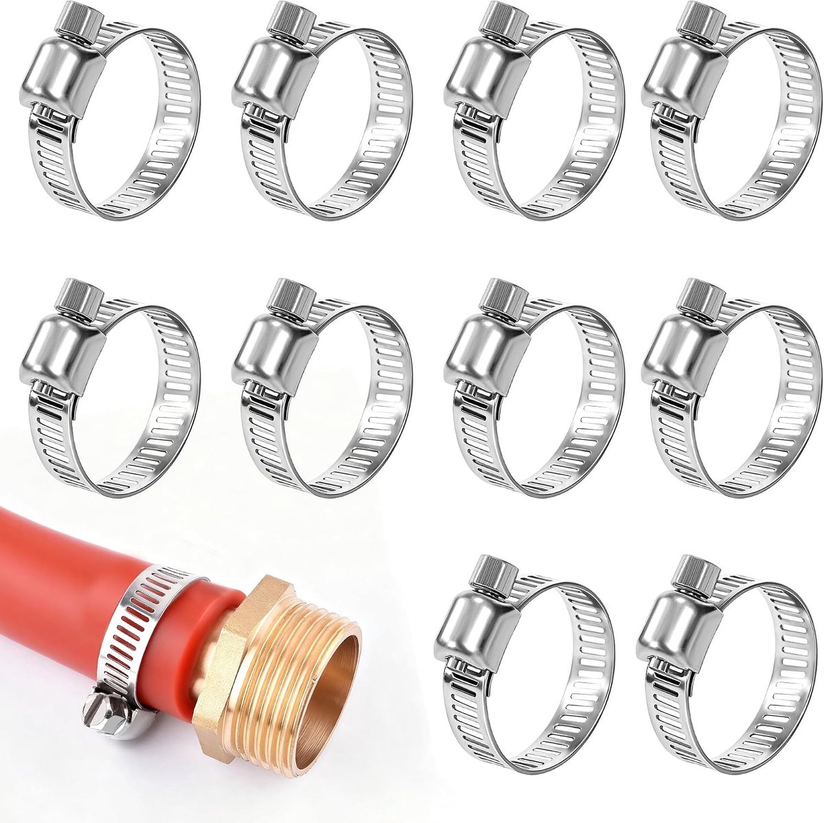 10 stuks slangklemmen 33-57 mm, van roestvrij staal 304, verstelbaar, voor het bevestigen van slangen, waterleidingen