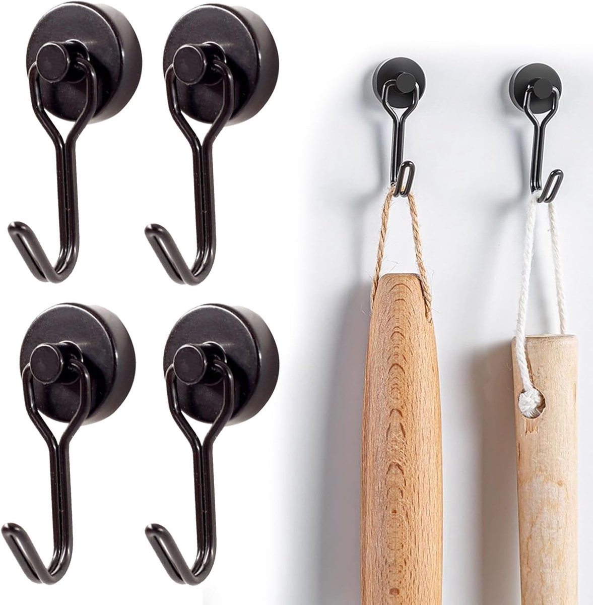 4 stuks 20 mm magneethaken, extra sterk, neodymium magneethaken, houdt 15 kg, magnetische haken, draaibare magnetische haak, roestvrij metalen haken, voor keuken, kluisjes, slaapkamer, kantoor
