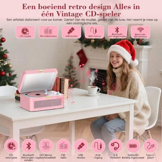 Lìon® CD Speler Draagbare - CD Speler - Draagbare Bluetooth CD Speler - Roze - 25cm x 19cm x 15cm van lion — afbeelding 3