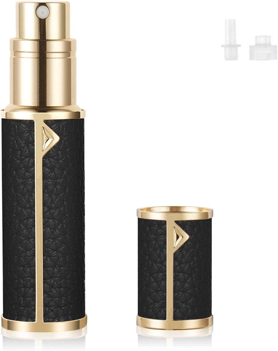 Parfum reisfles, 5 ml luxe parfumverstuiver navulbaar, lederen parfum spuitfles, gemakkelijk bij te vullen parfumverstuiver voor vrouwen mannen, A (zwart)