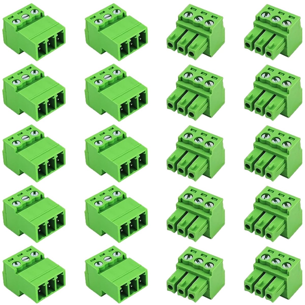 10 sets 3,81 mm/0,15 inch, 3 pins, soldeervrije verbinding, steekbare klemmen, 28-16 AWG, PCB-montage, schroefklem (3-pins (10sets))