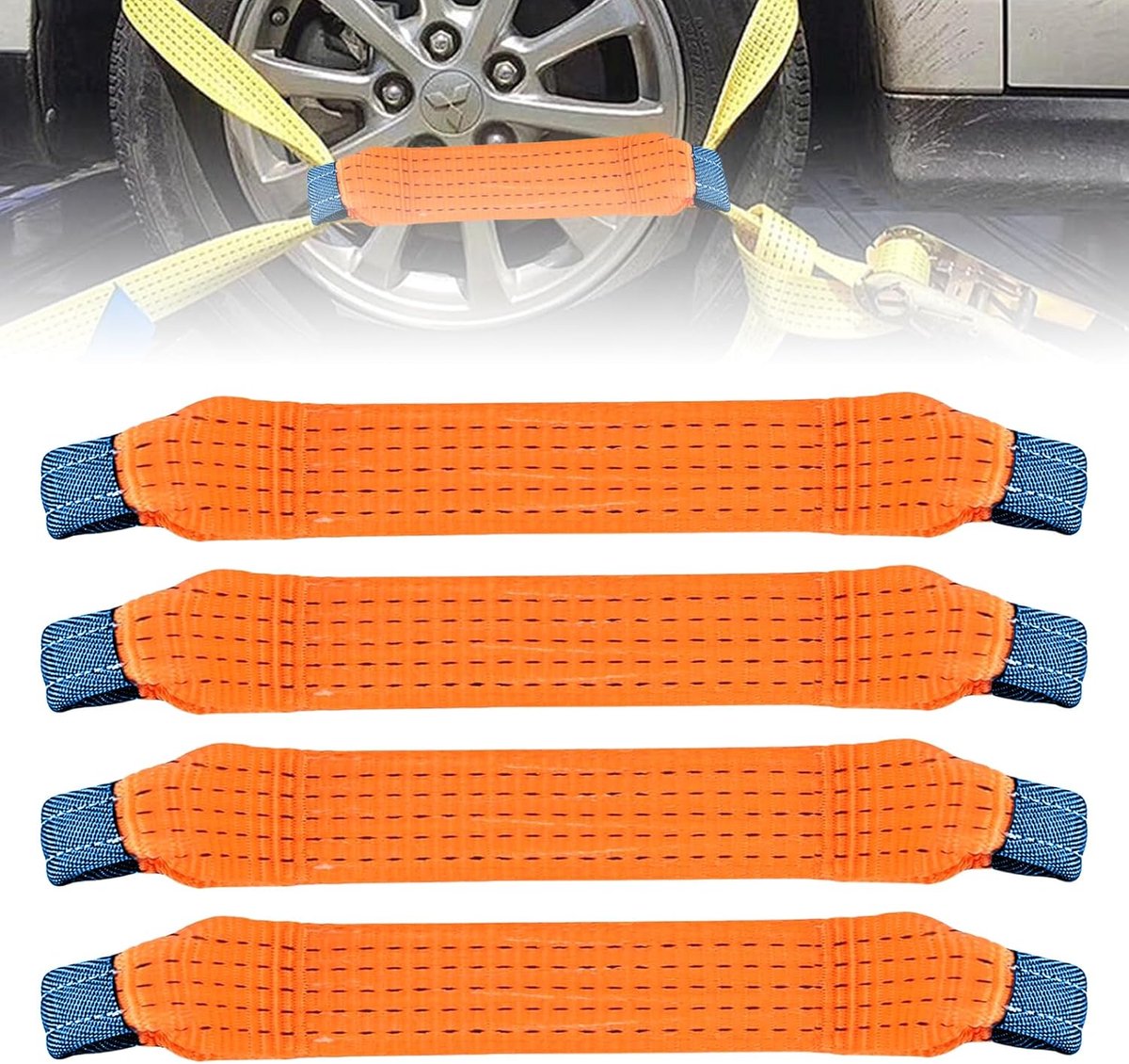Spanbanden voor autotransport, 4 stuks dwarsriemen voor spanbanden, 50 mm, 40 cm, veiligheidsgordels, autotransport, sjorriem, sjorband, wielbeveiliging, sjorbanden voor auto, motorfiets, personenauto