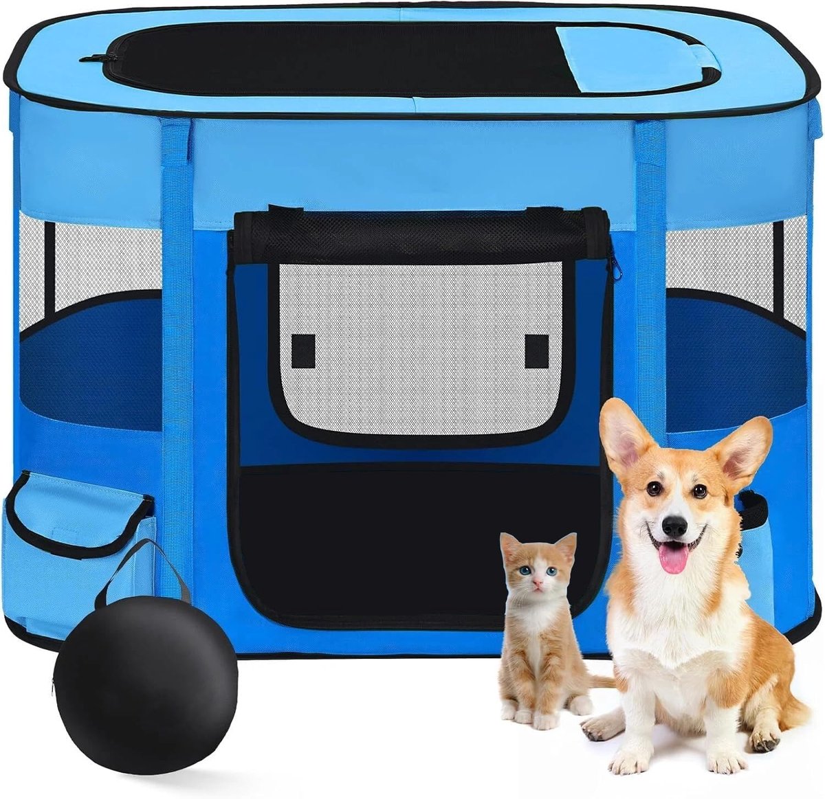Hondenhok Huisdierenomheining 70x55x45cm Opvouwbare Huisdierenren Rechthoekig Kraamhok Kattennest Kattenhol Puppyhuis Kennel Gesloten Huisdierentent met draagtas (blauw)
