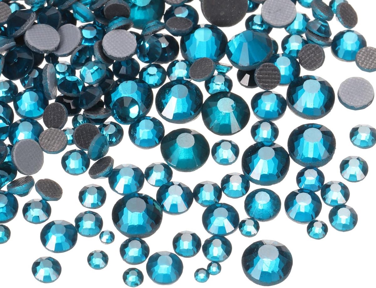 1450 stuks Hotfix strass-steentjes, platte achterkant, kristalglas, edelstenen, met doorzichtig zakje, nagelkunstset voor knutselen, kleding, doe-het-zelf decoratie, 5 maten (SS6-SS30 set