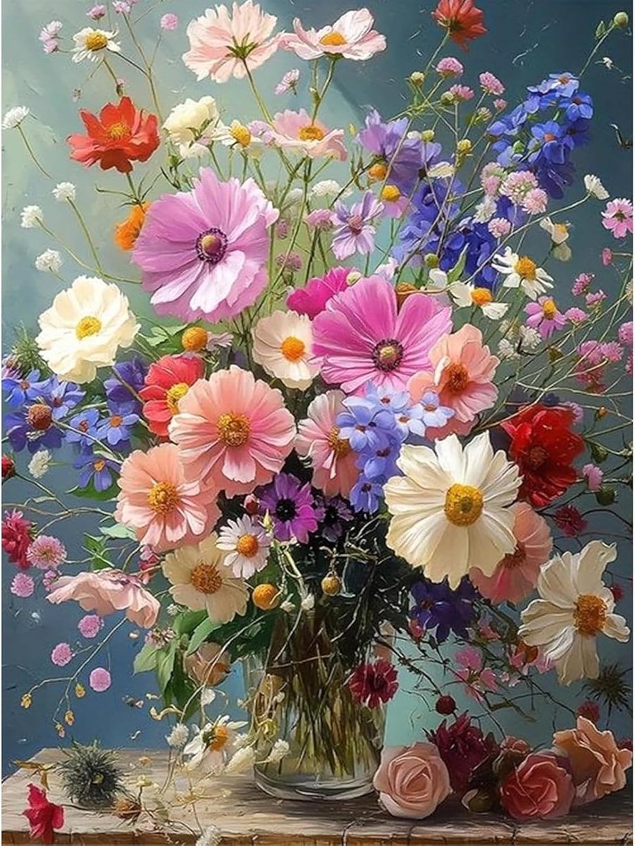 Doe-het-zelf bloemenvaas, diamantschilderset voor beginners, 5D-bloemenschilderset voor volwassenen, kruissteek, diamant, 30 x 40 cm