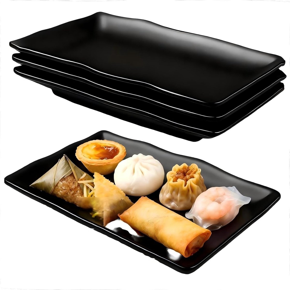 Set van 6 rechthoekige serveerschalen - 20,7 x 12,8 x 2,7 cm - porseleinen serveerschotels, herbruikbaar voor desserts, voorgerechten, saladeschotels, fruitgarnituur