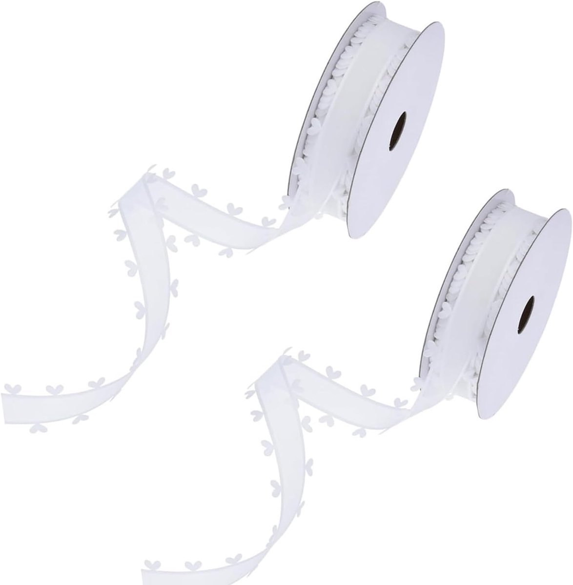 25 mm x 18 m wit lint met hartjes, 2 rollen cadeaulint, hartband, organza lint, tule band, decoratieband voor auto, bruiloft, feest, autosieraden, haarstrik DIY, wit