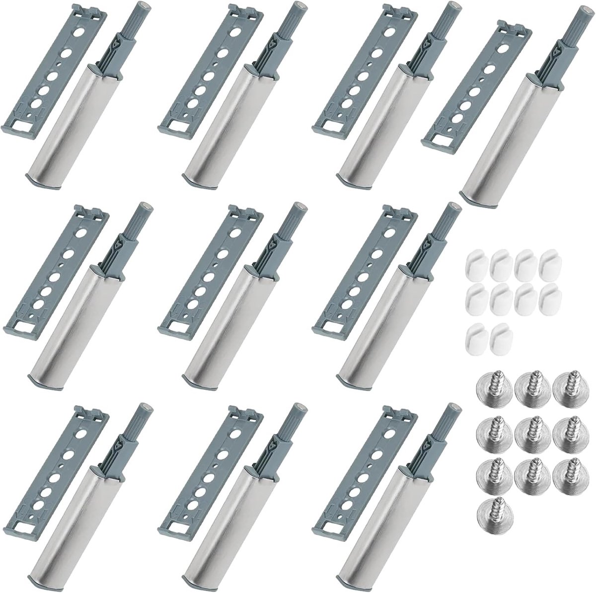 10 stuks drukdeuropener, push-to-open deuropener, kast, deuropener, deuren, meubels, laden, kastdeur, magneetsnapper, drukdeuropener, kastdeur, demper, kast, veersnapper met schroeven