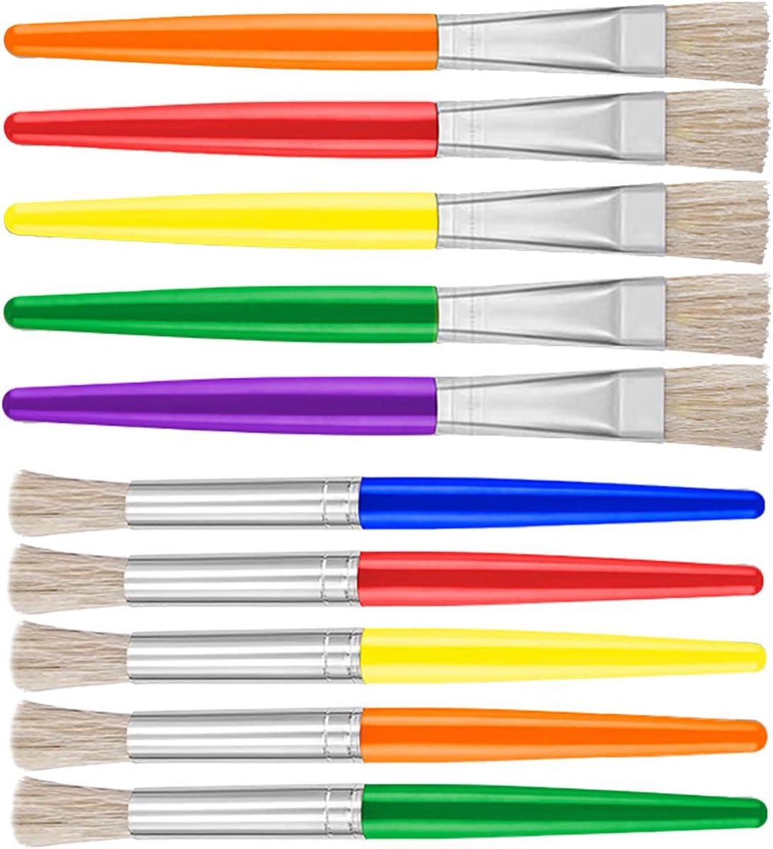 10 stuks schilderkwasten voor kinderen, schilderpenselen voor peuters, waterverf kinderen vanaf 2 jaar, grote penselen, ronde en platte penselenset, aquarelpenselenset voor afwasbare verf, acrylverf