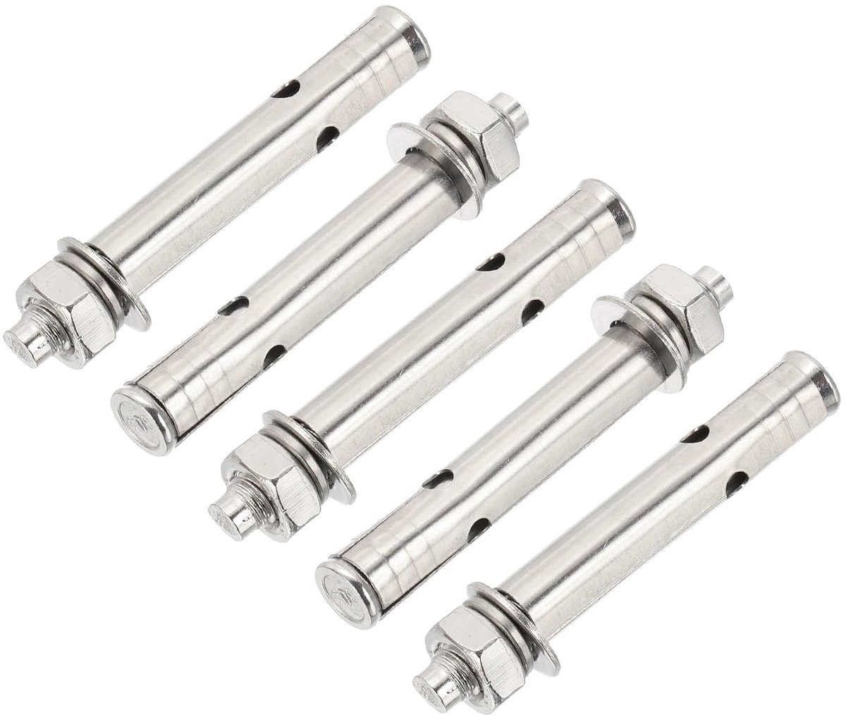 M8 x 60 mm 304 roestvrijstalen expansiebouten, 5 stuks externe zeskantige expansieschroef bouthuls verlengd voor beton gipsplaten bouwprojecten, zilver