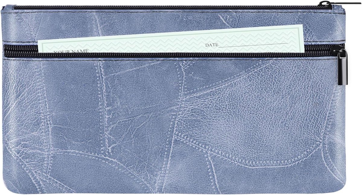 Geldzak met rits PU lederen getextureerde geldzak 280 mm x 155 mm contant geld zakken voor bankieren dubbele zakken geld enveloppen portemonnee voor paspoort munten rekeningen cosmetica