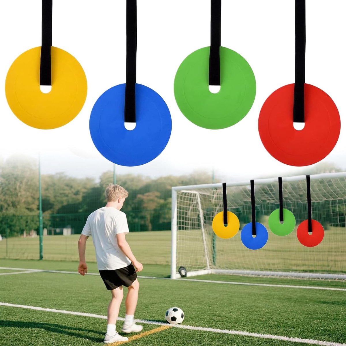 Doelen met 4 zwarte riemen, geschikt voor voetbaldoelen, voetbaltrainingsschijf. Kan worden gebruikt om de schietnauwkeurigheid en het schieten te verbeteren