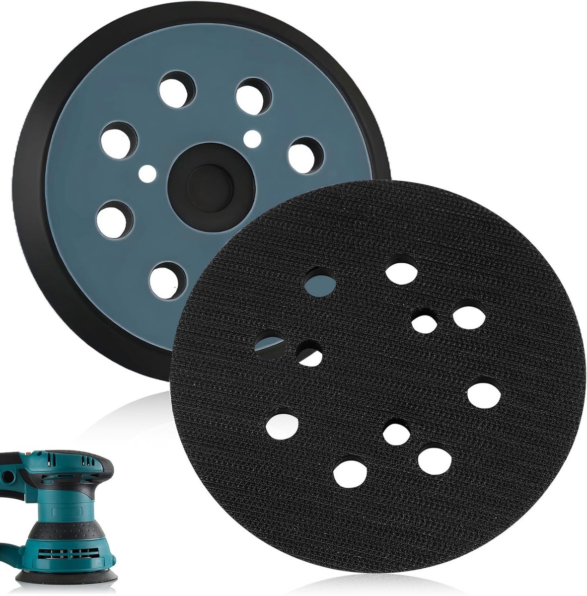 schuurschijf met 8 gaten, 125 mm, excentrische schuurplaat, geschikt voor Makita Bo5021 Bo5031 Bo5041 M9204 Bo5021 Bbo180 Dbo180 Mt924, reservepad met gesp en haak, 1 stuk
