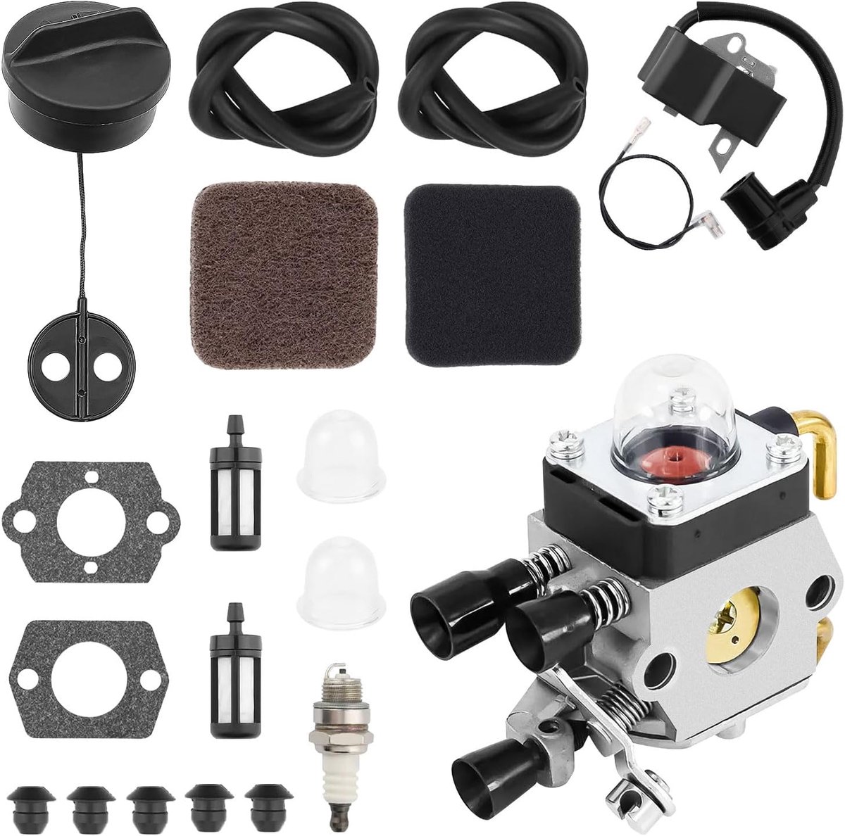 FS85 Carburateur voor Stihl FS75 FS80 FS80R FS85 FS85R FS85T FS85RX C1Q-S42 C1Q-S63A HS80 HS85 Grasstrimmer Onderdelen Carburateur Kettingzaag Vervangt met Ontstekingspoel, Luchtfilter