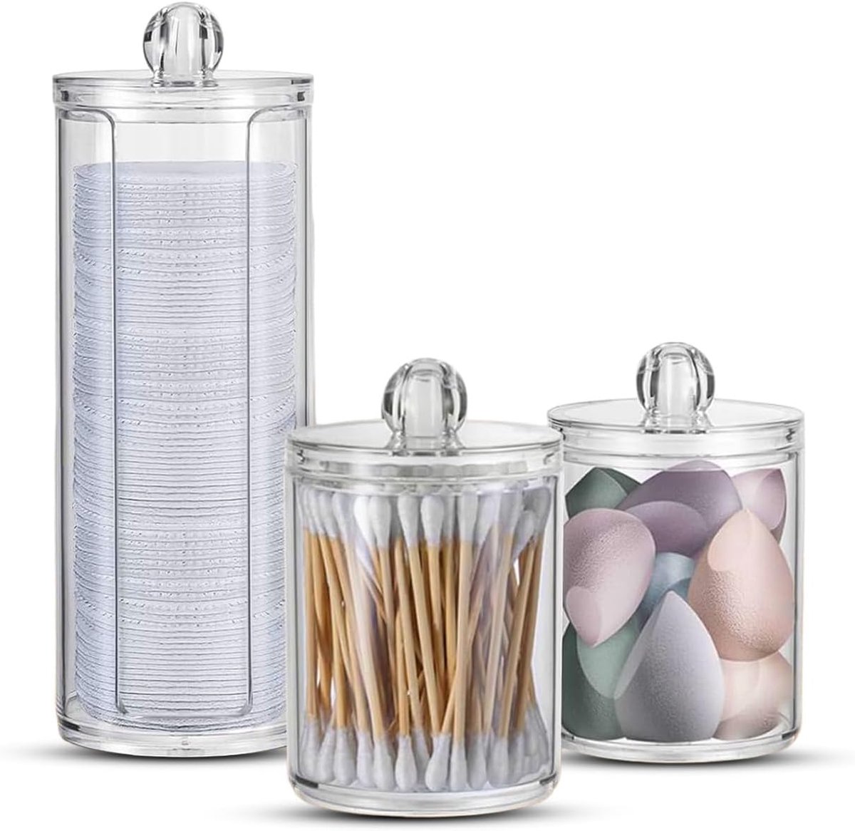 Transparante badkamerorganizer in 3-delige set van robuust PP-kunststof voor make-upverwijderaarpads, staafjes en toiletaccessoires, gemakkelijk te reinigen en ideaal voor een elegante en