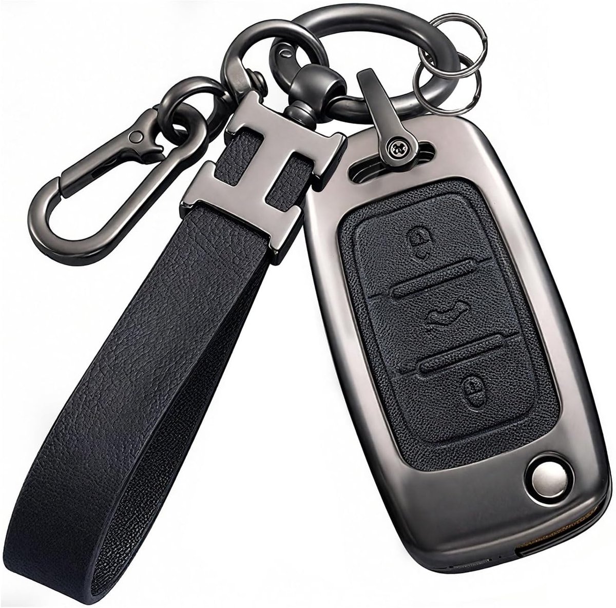 Sleutelhoes voor autosleutel met 3 knoppen van zinklegering, compatibel met Volkswagen Passat B7, Golf, Polo, Beetle, Jetta, Touran, Eos en Scirocco, ideaal voor het beschermen van afstandsbedieningen