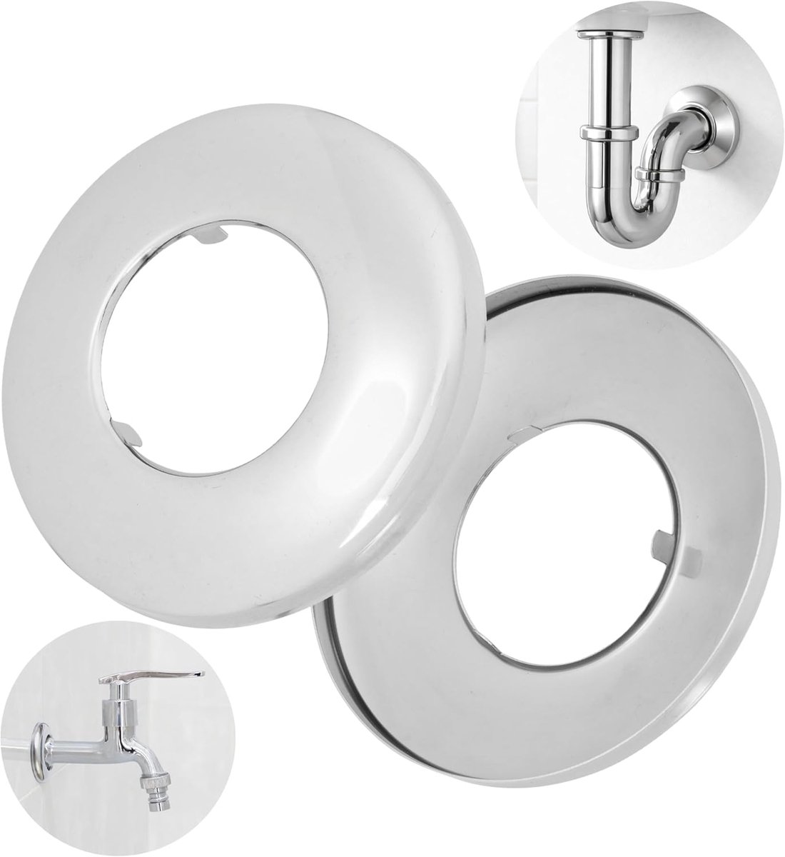 Rozet DN25, Pakket van 2, Maat Diameter 70 x 32,5 mm, Verchroomd, voor Pijpdeksel, Deksel Rozet Kegelvormig, Pijpkraag Sifon, Bevestigingspaneel, Pijpstuk, Radiator, Duw Rozet Sanitair