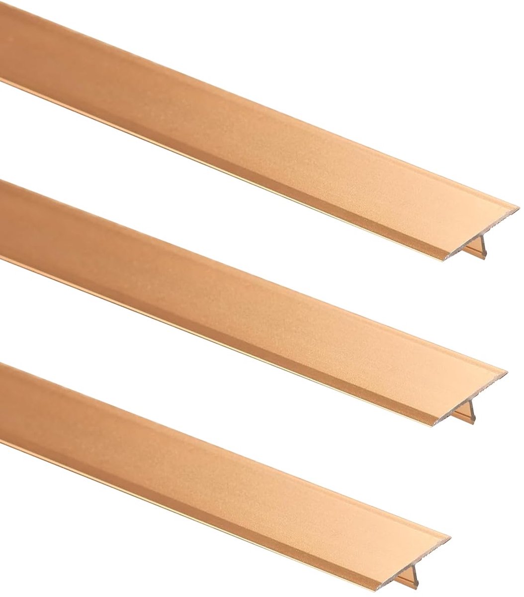 Aluminium T-vormlijsten, vlakke vloerovergangslijst, overgangsprofiel, deurdrempels, vloerscheidingsstrips, vloeren, afdeklijsten, 2 cm x 0,9 m x 3 stuks, goud