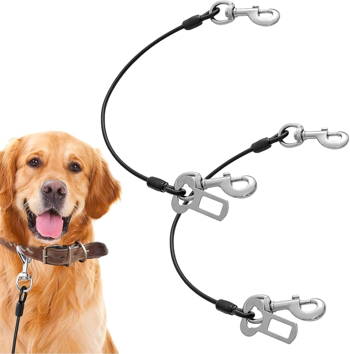 2 stuks veiligheidsgordel voor auto, duurzaam, anti-masticatielijn voor honden, autolijn met 360 graden draaibare haak, geschikt voor honden en honden (zwart)