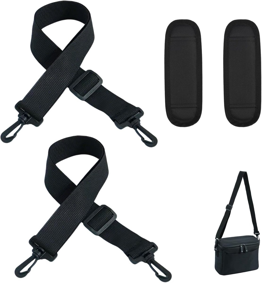 2 verstelbare schouderbanden + 2 schoudermatten met karabijnhaak, universele nylon vervangende schouderriem, geschikt voor schoudertassen, handtassen, laptoptassen en cameratassen, duurzaam en