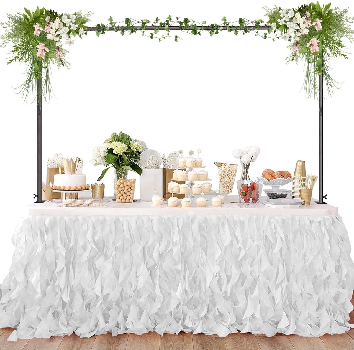 verstelbare tafelstandaard met klemmen van 120 cm tot 250 cm lang, van metaal, versierde bloementafelboog voor bruiloft, feestdecoratie, verjaardagsdecoratie