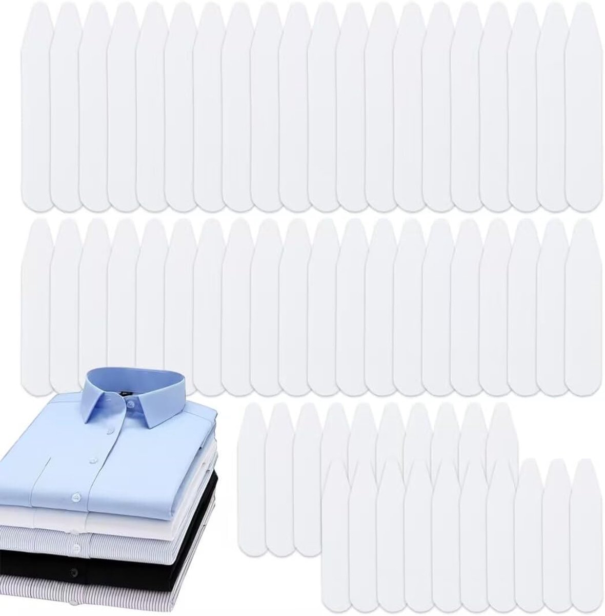 60 stuks overhemdkraagverstijvers, 3 maten overhemdkraaghoekinzetstukken,PVC-materiaal,wit & glad,sporenvrij,vormvast,invalvoorkomen,eenvoudig in- en uitnemen