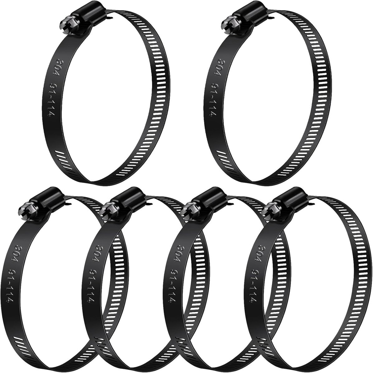 91-114 mm buitendiameter voor buizen 4 stuks zwart | Grote roestvrijstalen slangklemmen, slangklem, slangklem, assortiment slangbinders voor huis, tuin, zwembaden en apparaten
