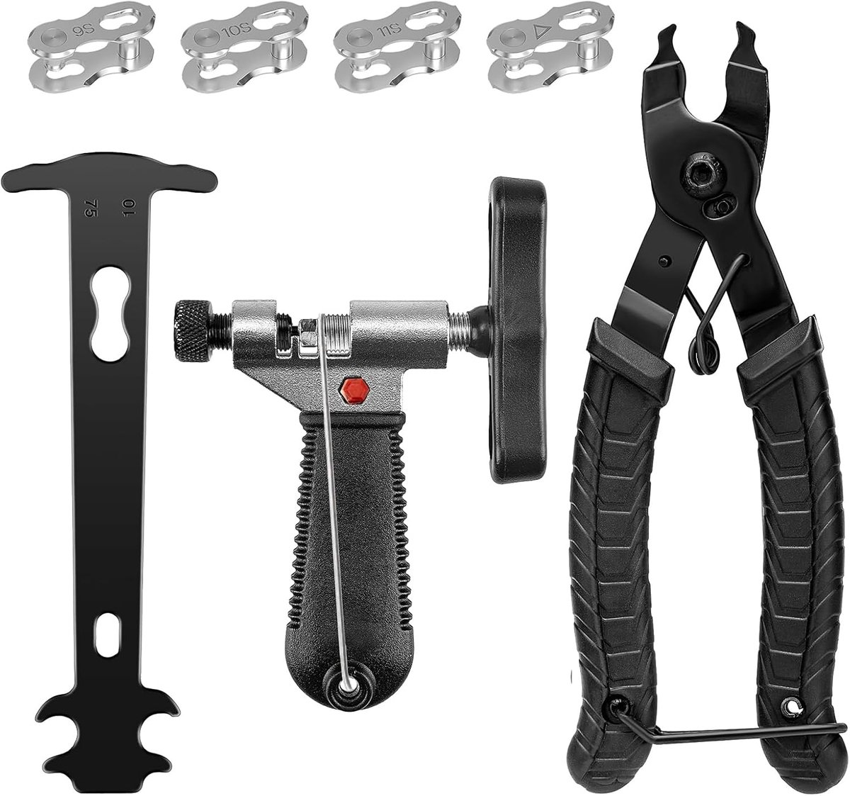 Reparatieset voor fietsketting, kettingpons, kettingslot tang en 4 paar fietskettingen klinknagels, gereedschapsset voor 6-12-voudige fietsketting