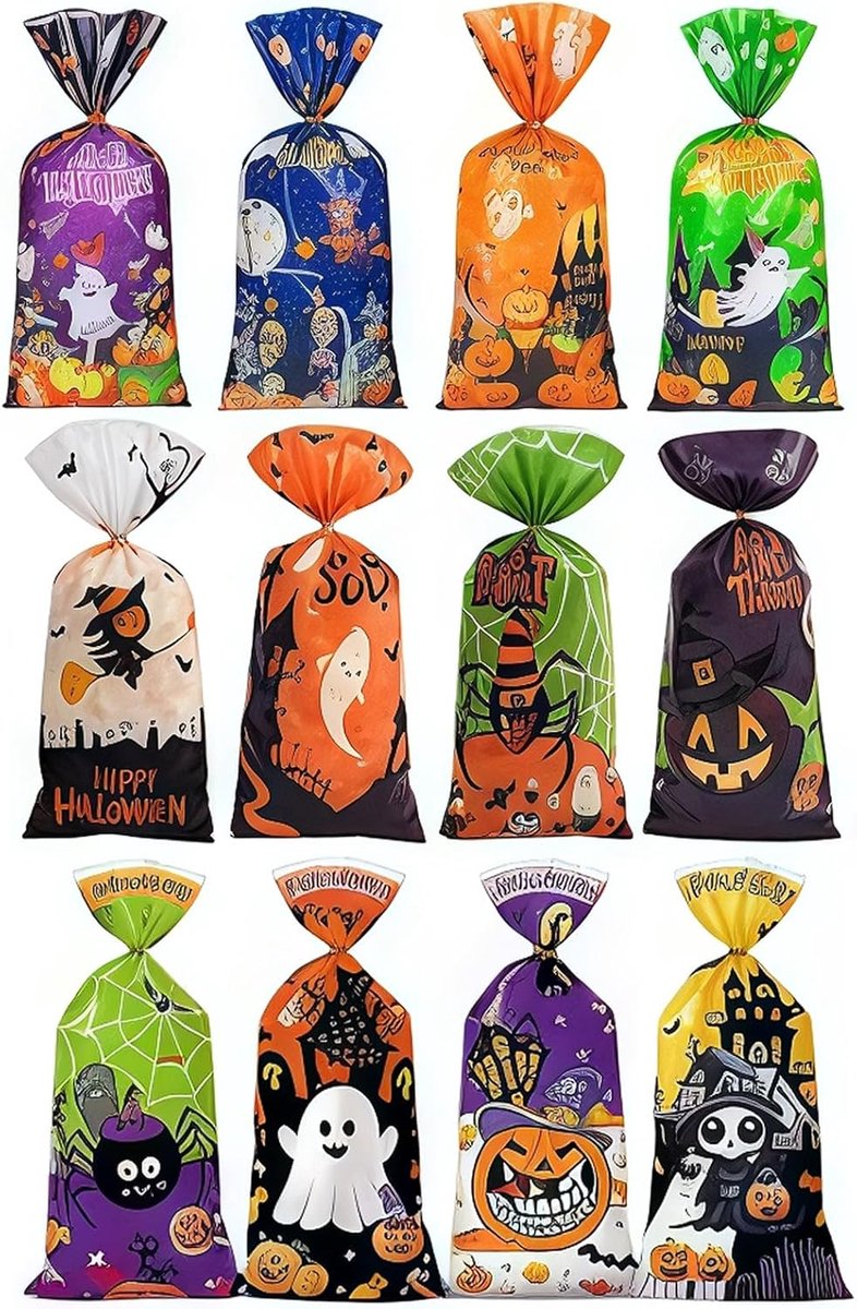60 stuks Halloween snoepzakjes Halloween snoepzakjes Halloween zakjes transparante zakjes voor snoep cadeauzakjes - 12 modellen