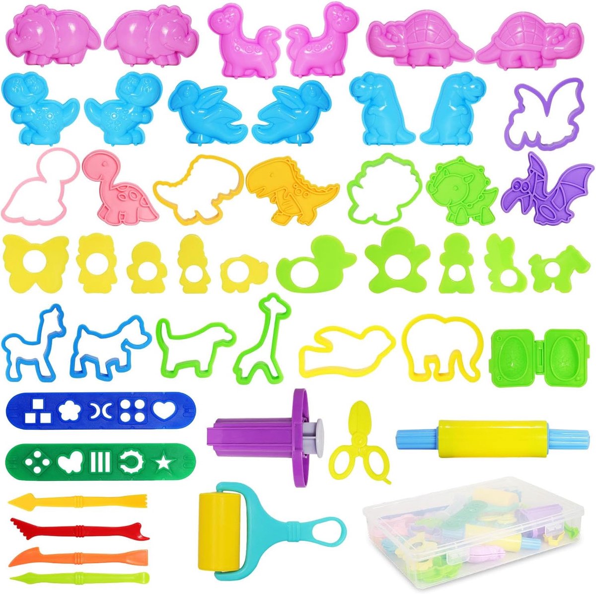 Kneedaccessoires, 47 stuks kneedgereedschap en uitsteekvormen voor kinderen, dinosaurus-kneedaccessoires, extruder, modelleergereedschap voor jongens en meisjes vanaf 2 jaar (46 stuks