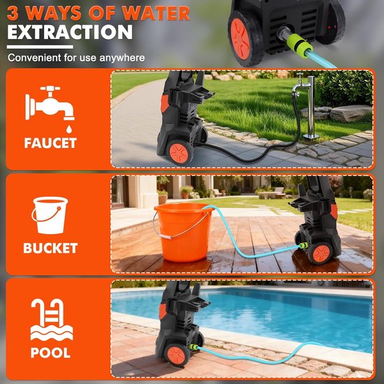Hogedrukreiniger, debiet 336 l/u - 3000 W werkdruk, met spuitpistool, 10 m slang, 4 sproeiers, voor auto's, hekken, terrassen — afbeelding 5