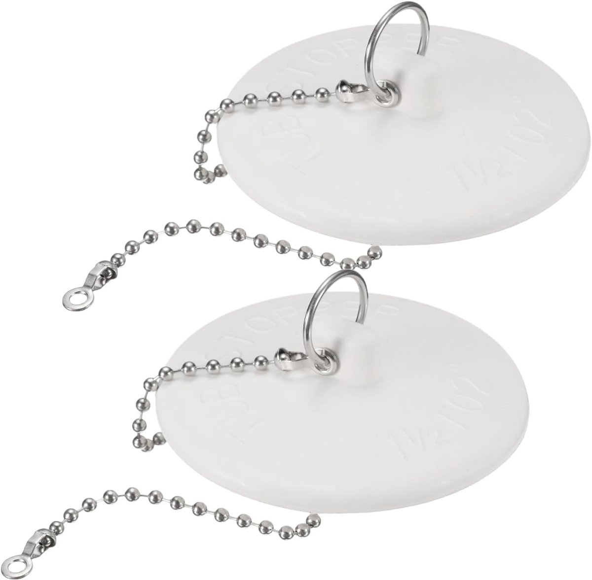 2 stuks rubberen sluitingen met ketting en hanger, badafvoerstop geschikt voor 1-1/2 inch tot 2 inch, rubberen spoelbakstop voor badkuip, keuken en badkamer, wit