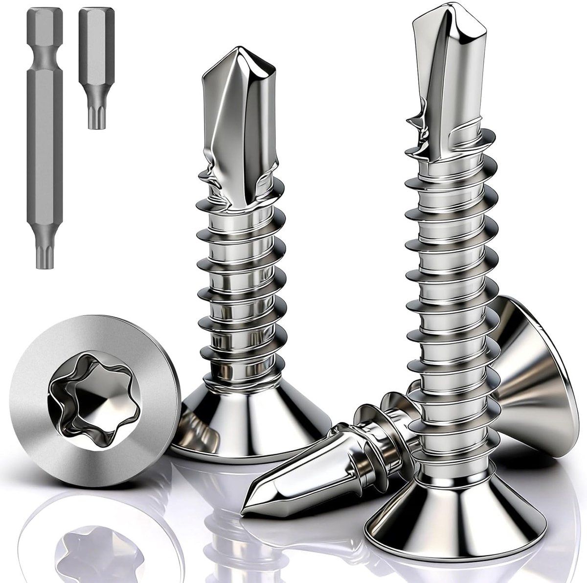 120 stuks boorschroeven Torx, zelftappende schroeven verzonken kop M4,2x13 mm, zelfborende schroeven roestvrij staal 410 plaatschroeven DIN 7504 platte kop zelfborende schroeven voor