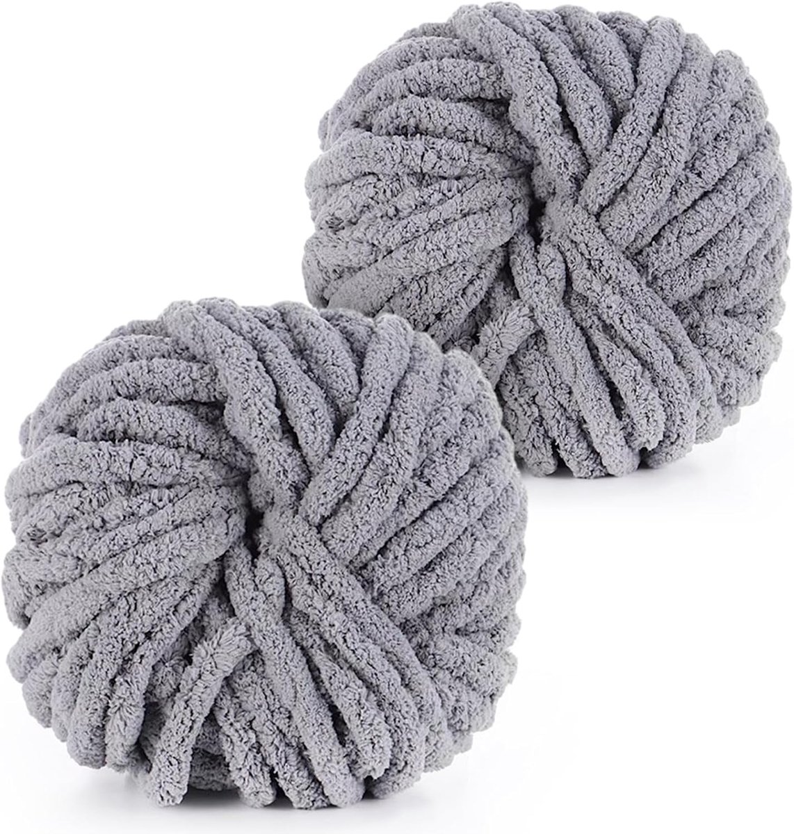 Dikke wol om te haken, 2 x 240 g, zachte armbreiwol voor handbreien, zachte dikke wol voor breien, volumineuze armbreien, XXL wol voor dekens, kussens, huisdiernest - grijs