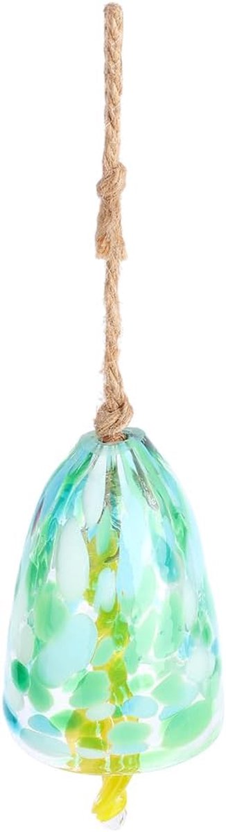 Windgong van glas, natuurlijke melodiebel, kleurrijk, met koord van beschilderd glas, voor terras, brug of veranda, groen en wit, 13,8 inch H