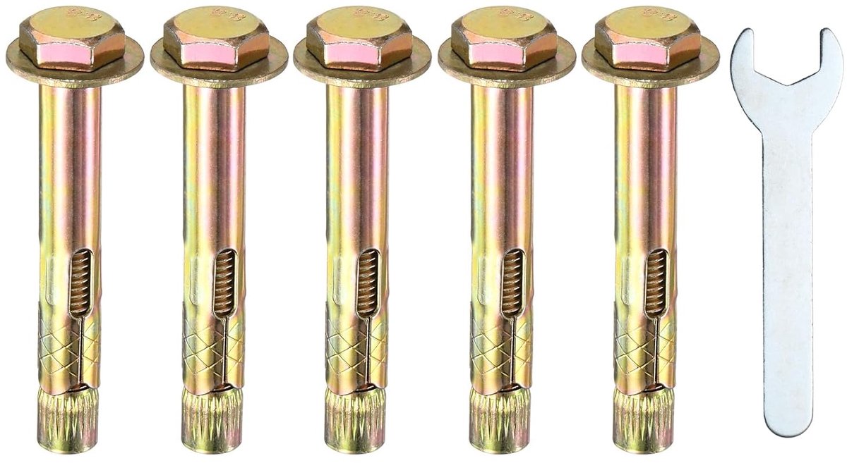 METERXITY 5 stuks zeskantige expansieschroeven, M10 x 80 mm, gekleurd verzinkt ijzercarbon, uitbreidingsschroeven met sleutel 17 mm, corrosiebestendige metalen schroef voor muren