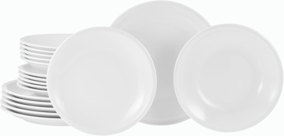 24649, serie Milano, 18-delige serviesset voor 6 personen, bordenset van porselein, vaatwasser- en magnetronbestendig, Made in Europe