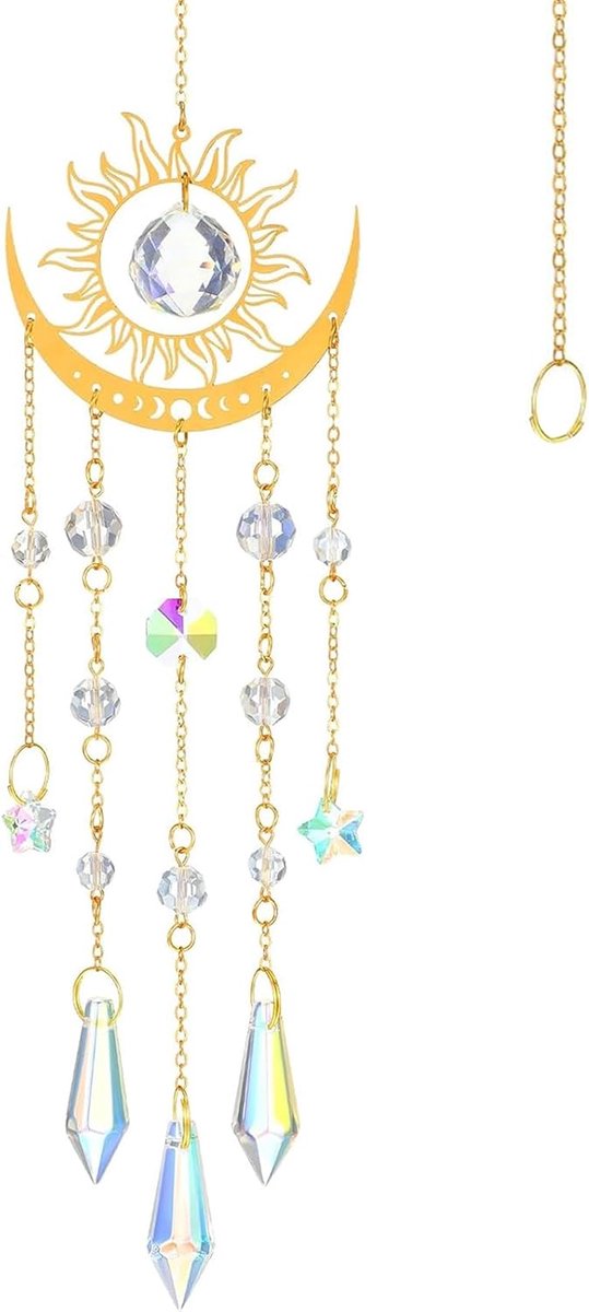 Zonnevanger kristal, kristallen zonnevanger, decoratieve kristallen windgong, ornament kristallen ballen, raamdecoratie hangend