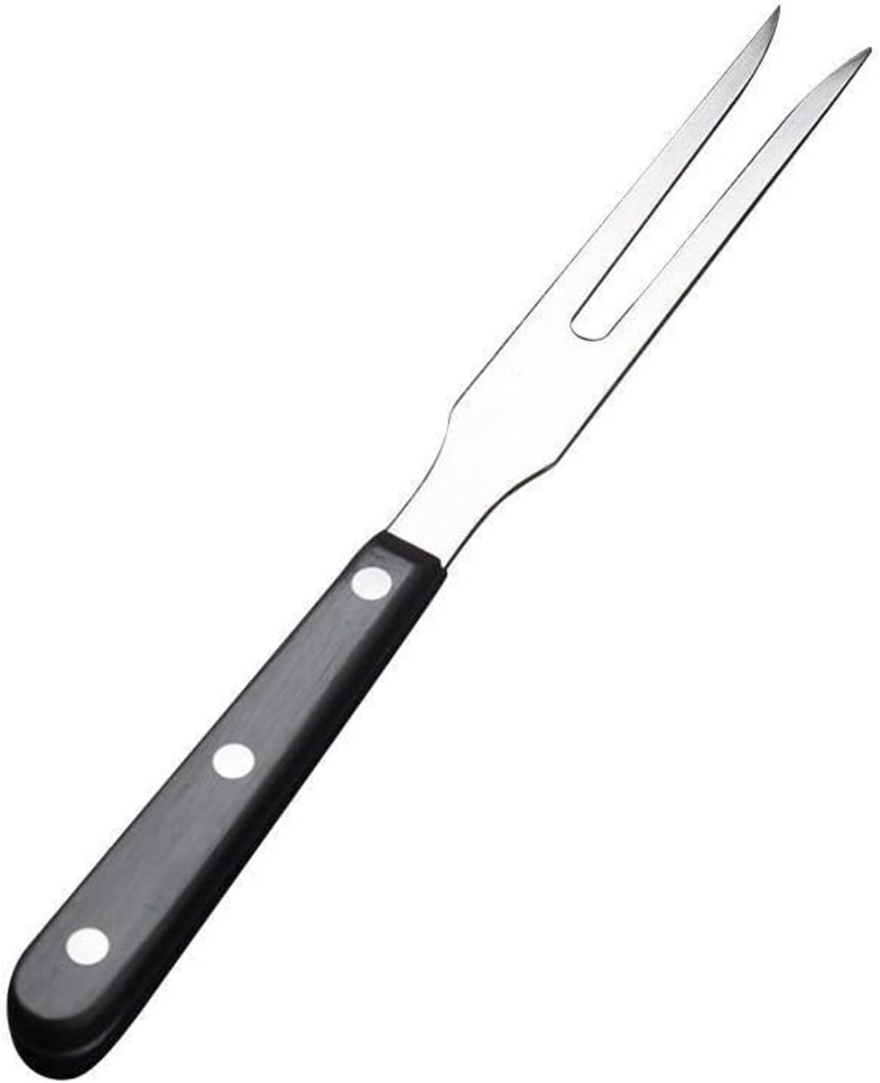 Vleesvork van roestvrij staal met houten handvat, 26,5 cm, robuuste grillvork, keukenvork en serveervork, veelzijdig als fonduevork, rouladeklem, vleesnaald en voor pulled pork