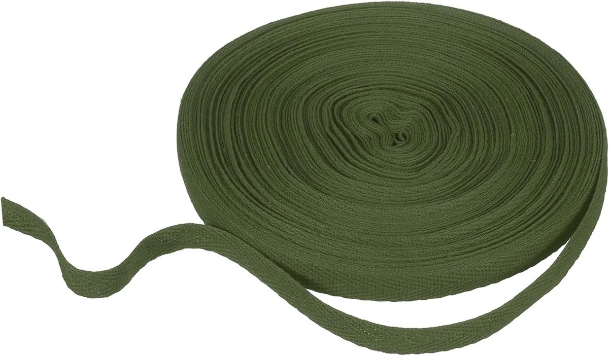 Katoenen Visgraatlint 10 mm x 21 meter visgraat geweven band voor doe-het-zelf naaien geschenkverpakking, olijfgroen