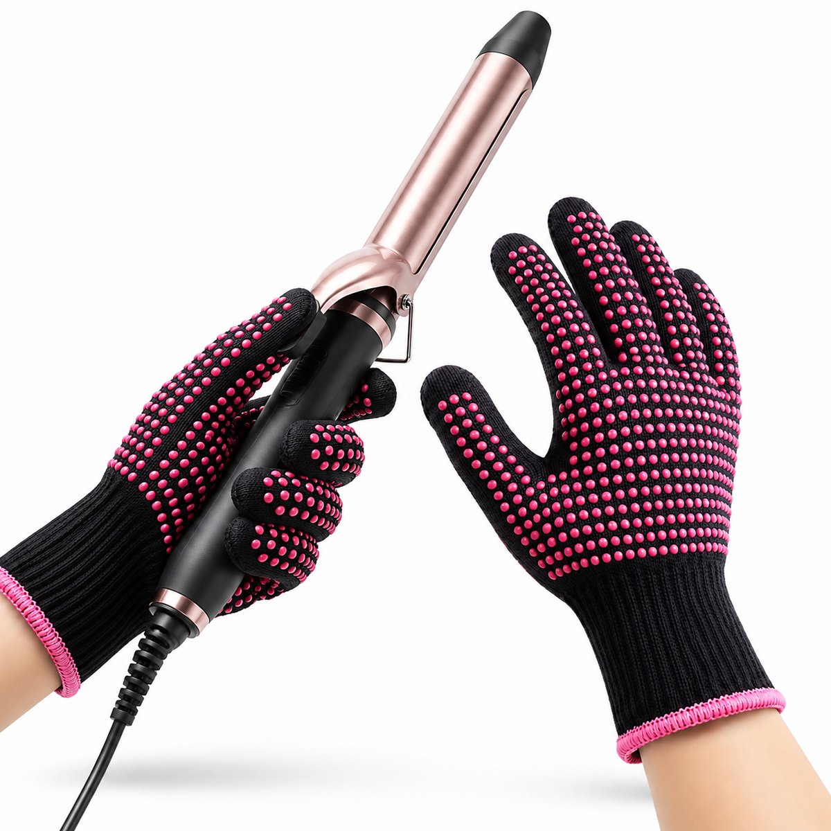 BOTC Hittebestendige handschoen - Met siliconen nopjes - Voor hittepers - Voor haarstyling - Roze - 2 Stuks